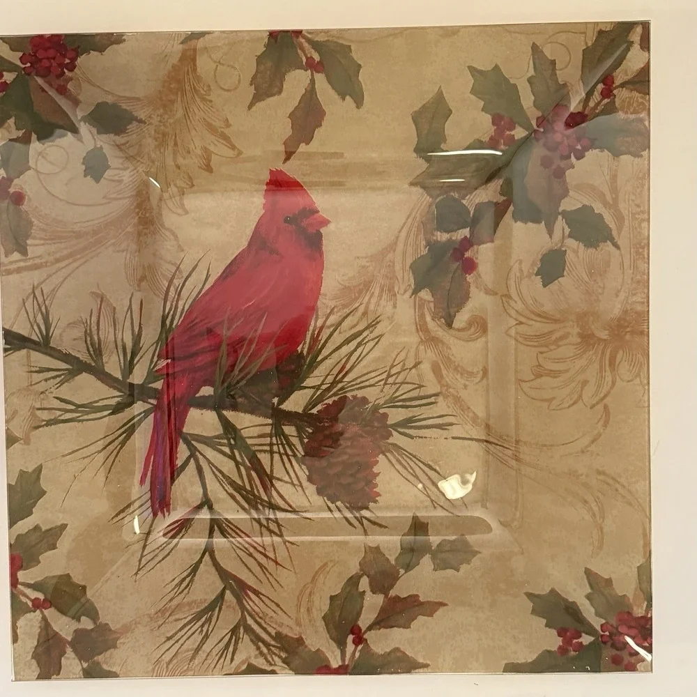 2012 Pfaltzgraff Cardinal Wreath 15' Square Glass Platter